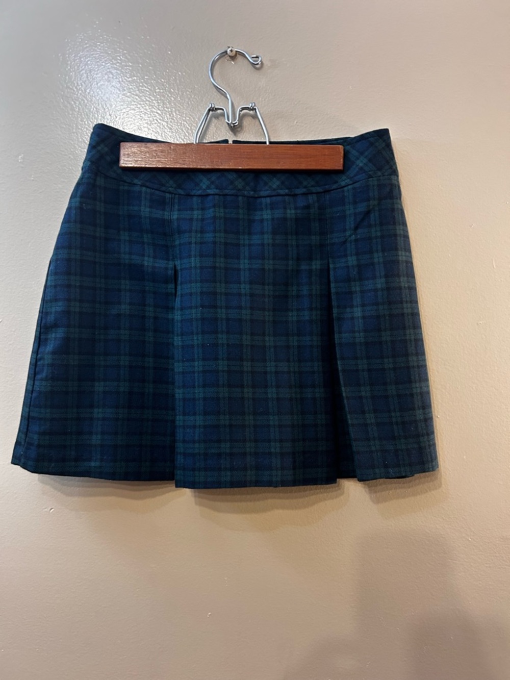 Tracy Evans Green & Navy Plaid Pleated Skater Skirt
